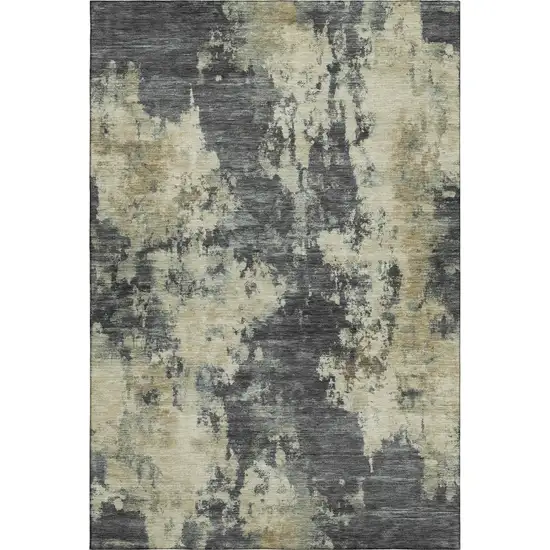 Gray And Beige Abstract Washable Area Rug With UV Protection Photo 1