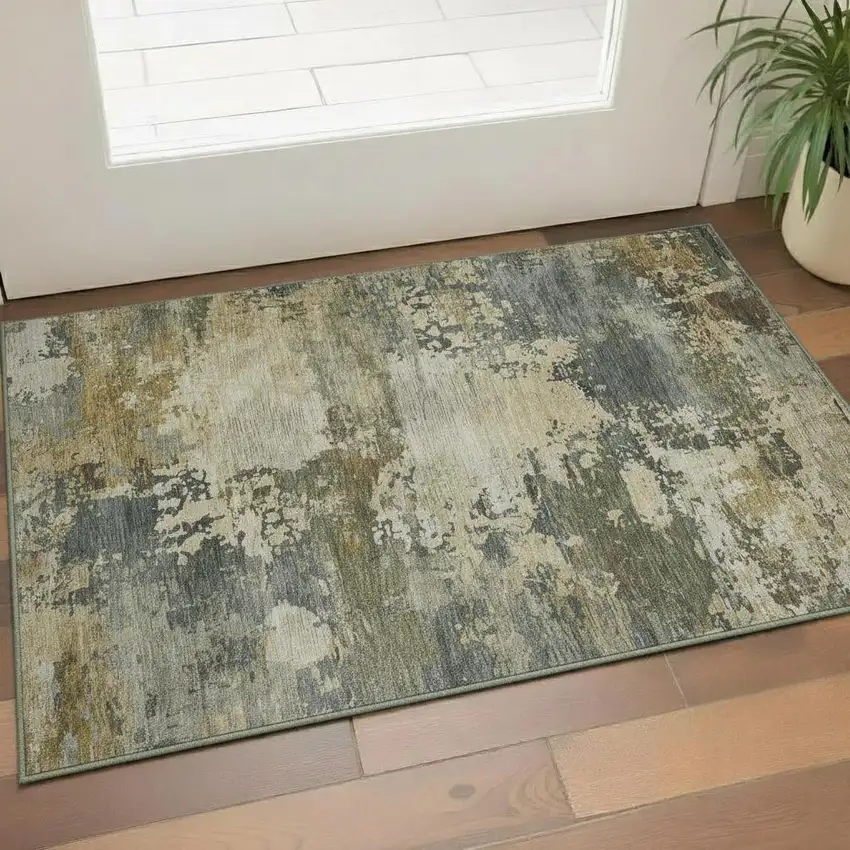 Gray And Beige Abstract Washable Area Rug With UV Protection Photo 2