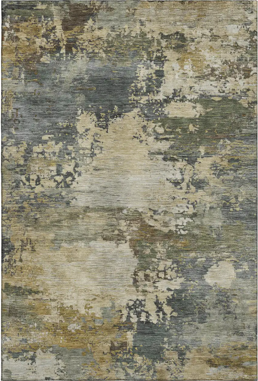 Gray And Beige Abstract Washable Area Rug With UV Protection Photo 1