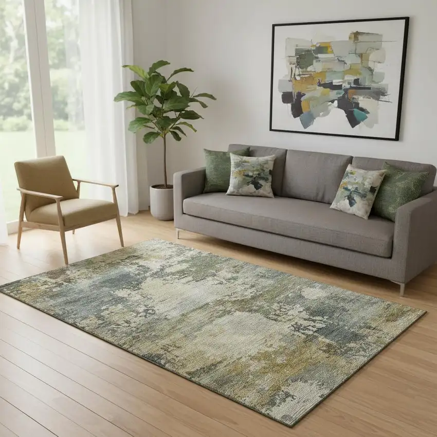 Gray And Beige Abstract Washable Area Rug With UV Protection Photo 2