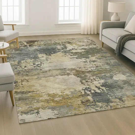 Gray And Beige Abstract Washable Area Rug With UV Protection Photo 6
