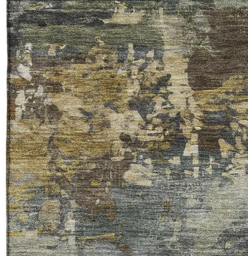 Gray And Beige Abstract Washable Area Rug With UV Protection Photo 4