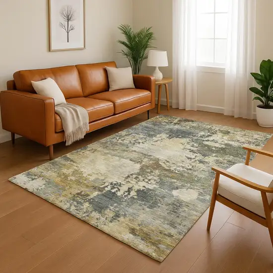 Gray And Beige Abstract Washable Area Rug With UV Protection Photo 4