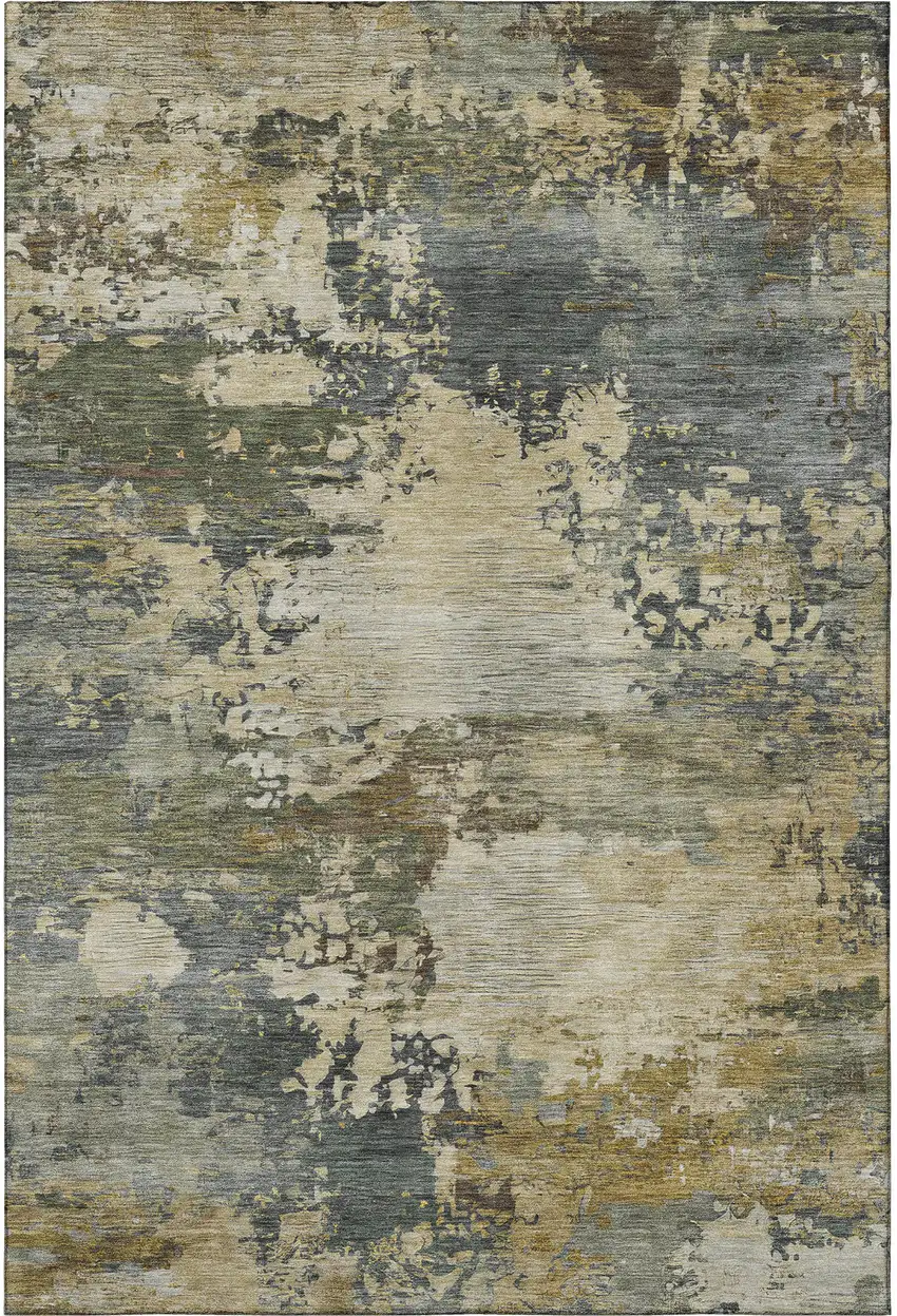 Gray And Beige Abstract Washable Area Rug With UV Protection Photo 3