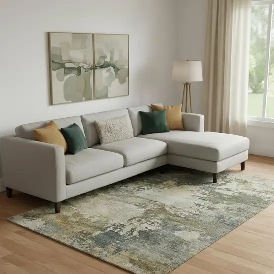 Gray And Beige Abstract Washable Area Rug With UV Protection Photo 2