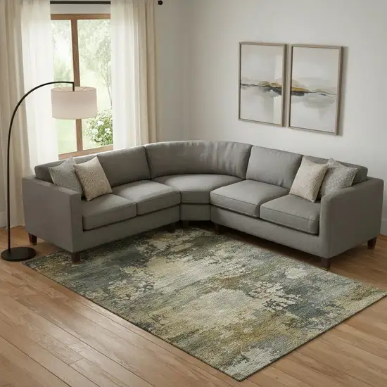 Gray And Beige Abstract Washable Area Rug With UV Protection Photo 2