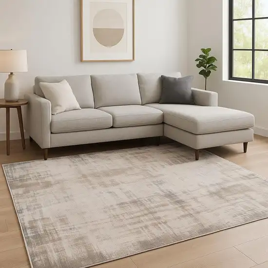 Gray And Beige Abstract Washable Area Rug Photo 1