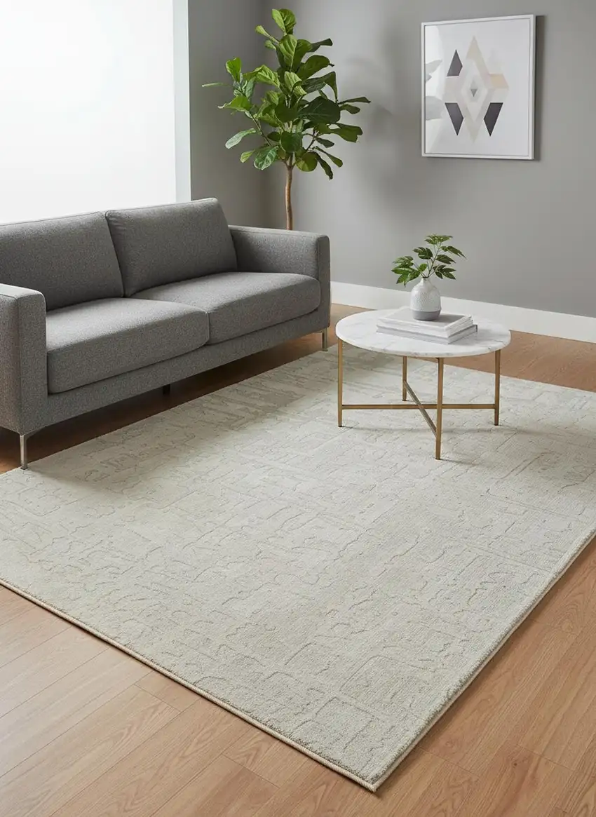 Gray And Beige Abstract Washable Area Rug Photo 1