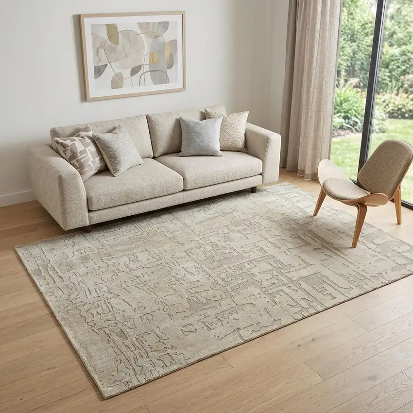 Gray And Beige Abstract ,Washable, Area Rug Photo 1