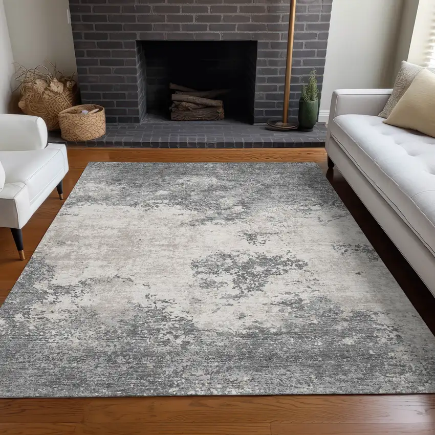 Gray And Beige Abstract Washable Indoor Outdoor Area Rug Photo 9