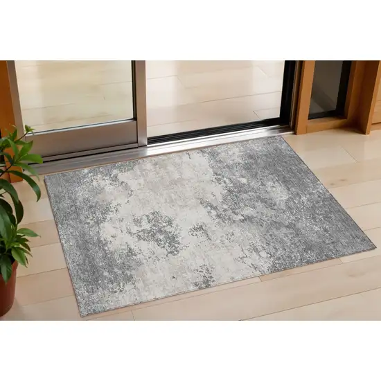 Gray And Beige Abstract Washable Indoor Outdoor Area Rug Photo 1