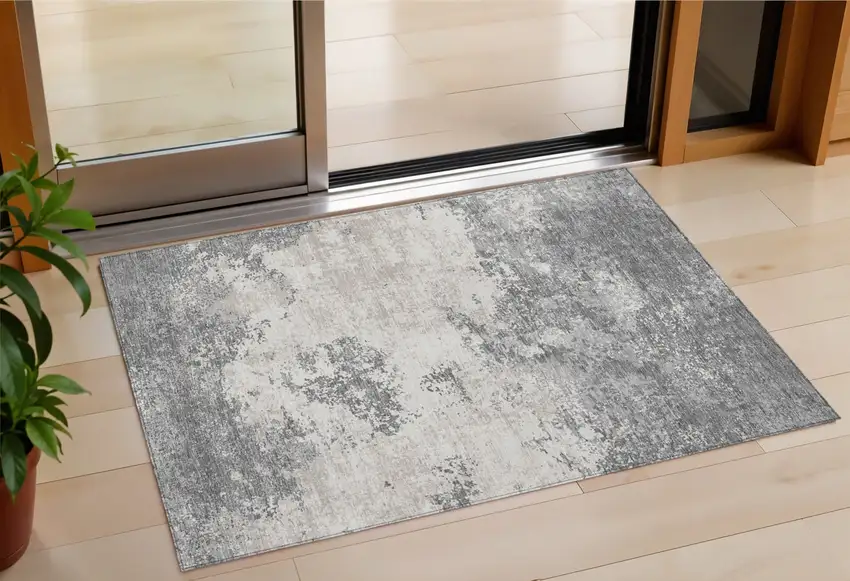 Gray And Beige Abstract Washable Indoor Outdoor Area Rug Photo 1