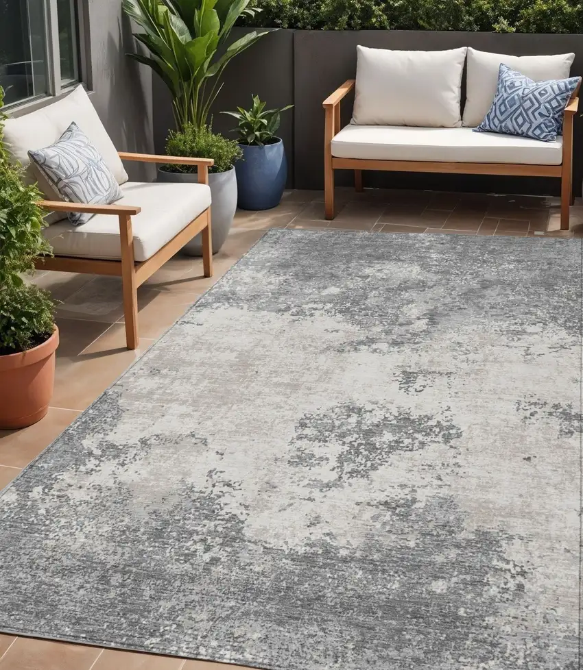 Gray And Beige Abstract Washable Indoor Outdoor Area Rug Photo 1