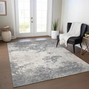 Photo of Gray And Beige Abstract Washable Indoor Outdoor Area Rug