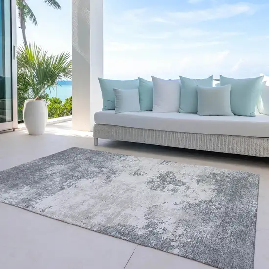 Gray And Beige Abstract Washable Indoor Outdoor Area Rug Photo 9