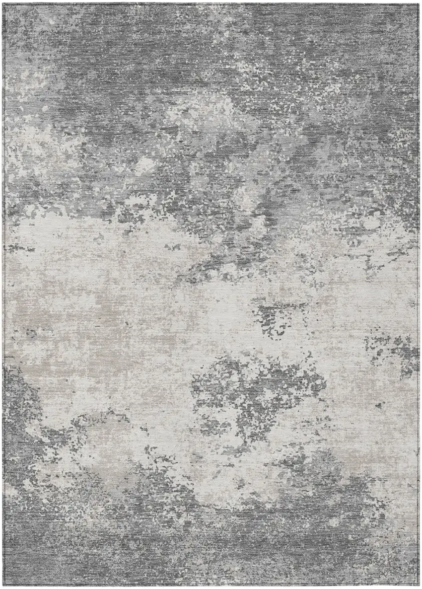 Gray And Beige Abstract Washable Indoor Outdoor Area Rug Photo 2