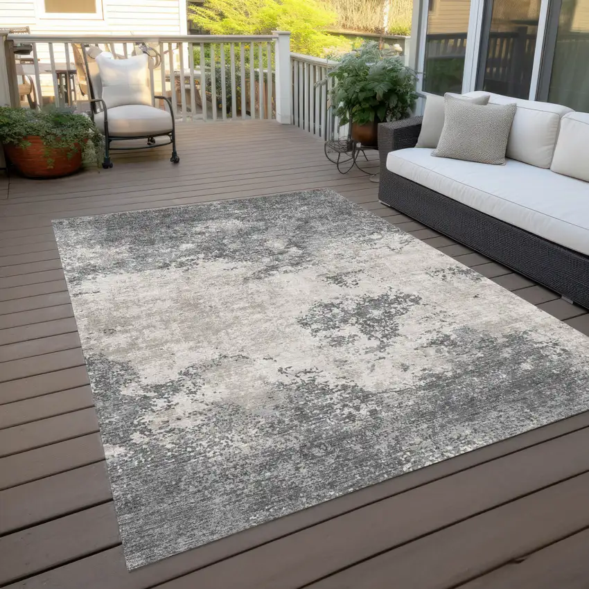 Gray And Beige Abstract Washable Indoor Outdoor Area Rug Photo 8