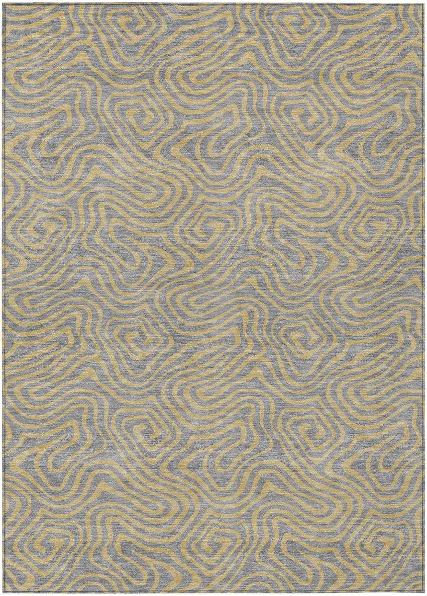 Gray And Beige Abstract Washable Indoor Outdoor Area Rug Photo 2