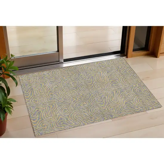 Gray And Beige Abstract Washable Indoor Outdoor Area Rug Photo 1