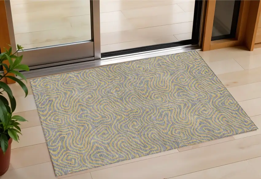 Gray And Beige Abstract Washable Indoor Outdoor Area Rug Photo 1
