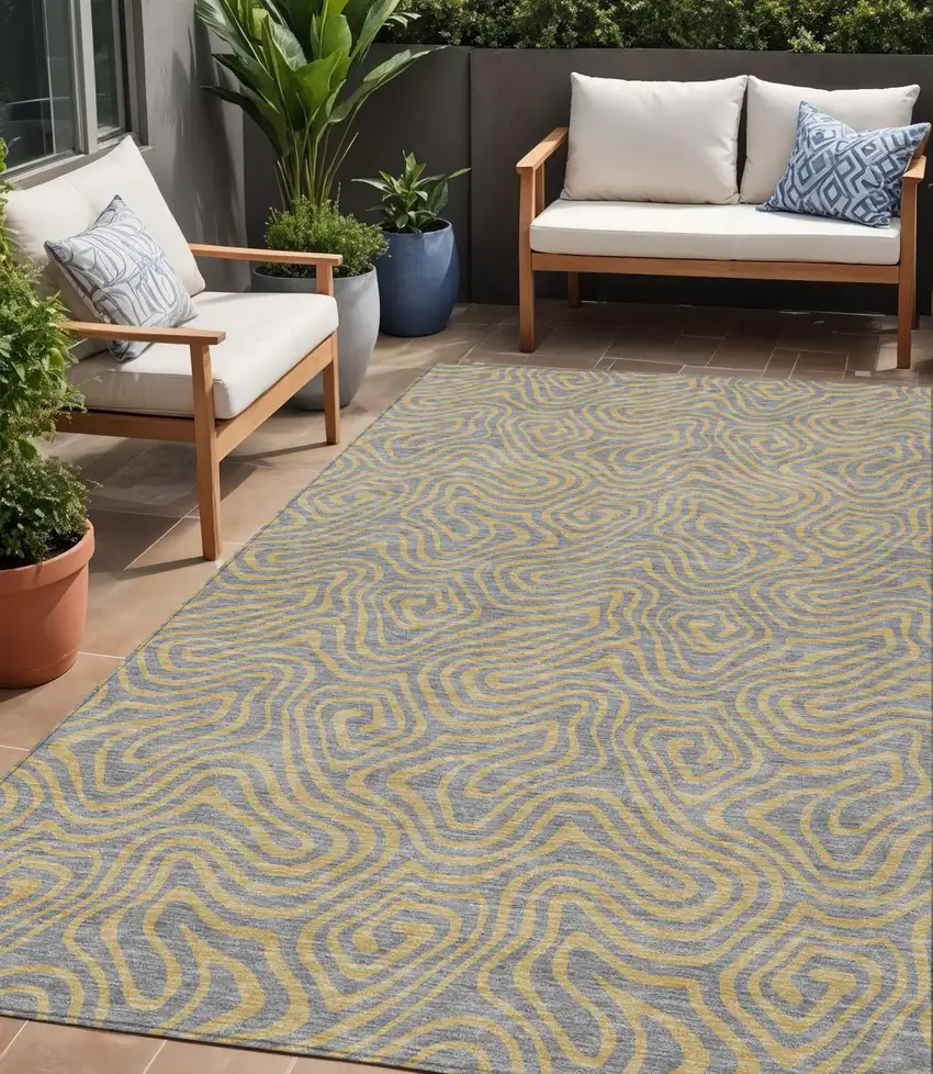 Gray And Beige Abstract Washable Indoor Outdoor Area Rug Photo 1