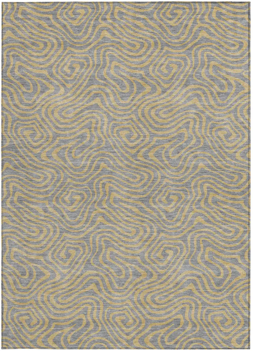 Gray And Beige Abstract Washable Indoor Outdoor Area Rug Photo 8