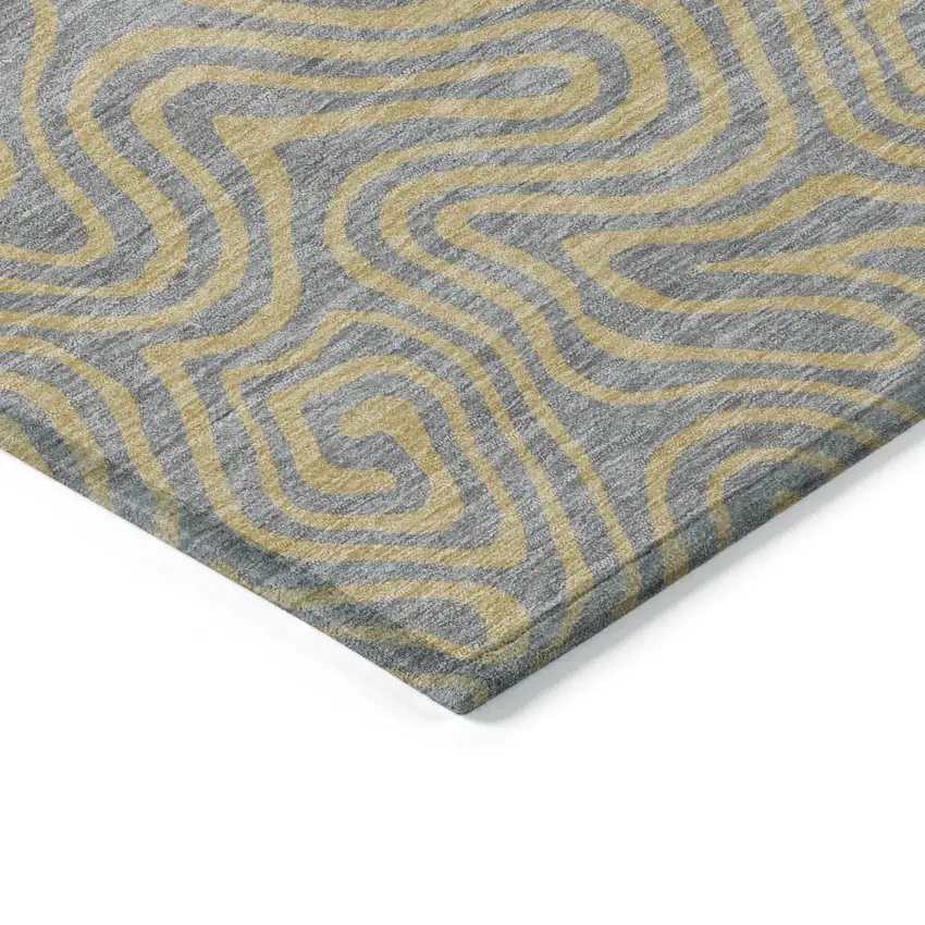 Gray And Beige Abstract Washable Indoor Outdoor Area Rug Photo 5