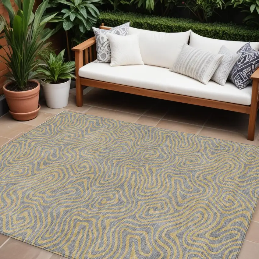 Gray And Beige Abstract Washable Indoor Outdoor Area Rug Photo 1