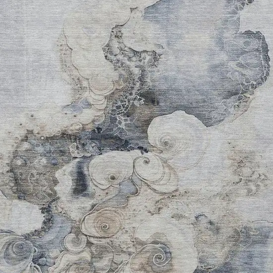 Gray And Beige Abstract Washable Indoor Outdoor Area Rug Photo 4