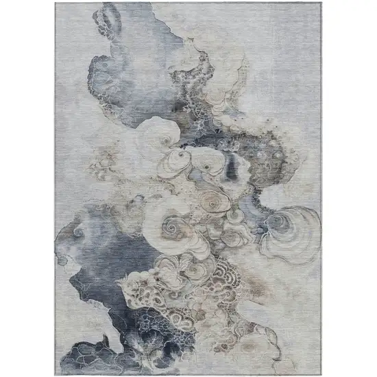 Gray And Beige Abstract Washable Indoor Outdoor Area Rug Photo 3