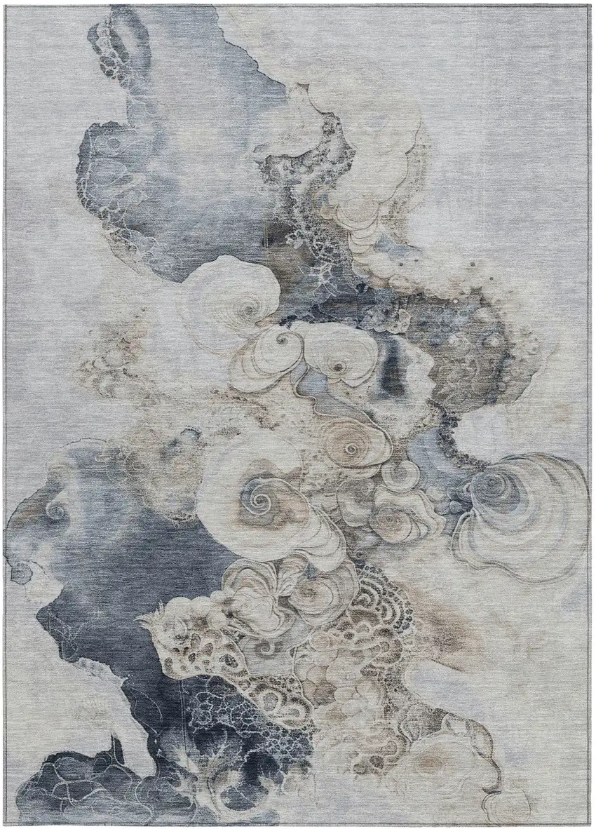 Gray And Beige Abstract Washable Indoor Outdoor Area Rug Photo 3