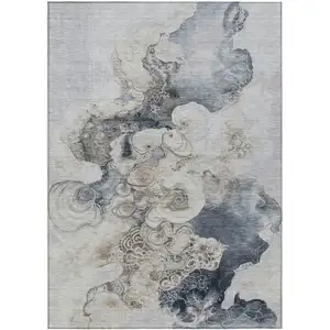 Photo of Gray And Beige Abstract Washable Indoor Outdoor Area Rug