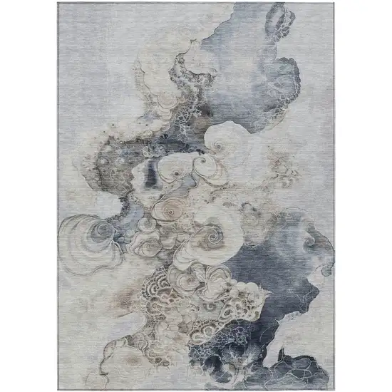 Gray And Beige Abstract Washable Indoor Outdoor Area Rug Photo 1