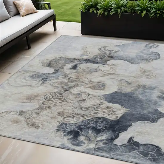Gray And Beige Abstract Washable Indoor Outdoor Area Rug Photo 2