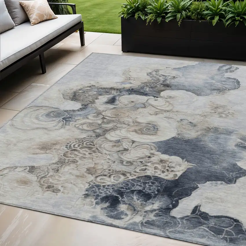 Gray And Beige Abstract Washable Indoor Outdoor Area Rug Photo 2