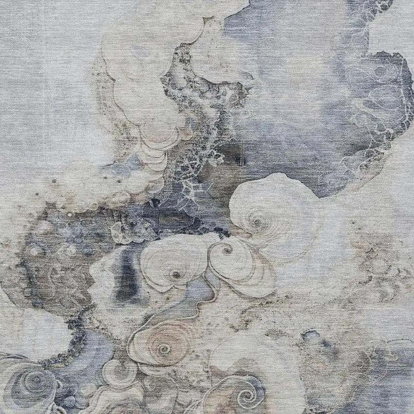 Gray And Beige Abstract Washable Indoor Outdoor Area Rug Photo 4