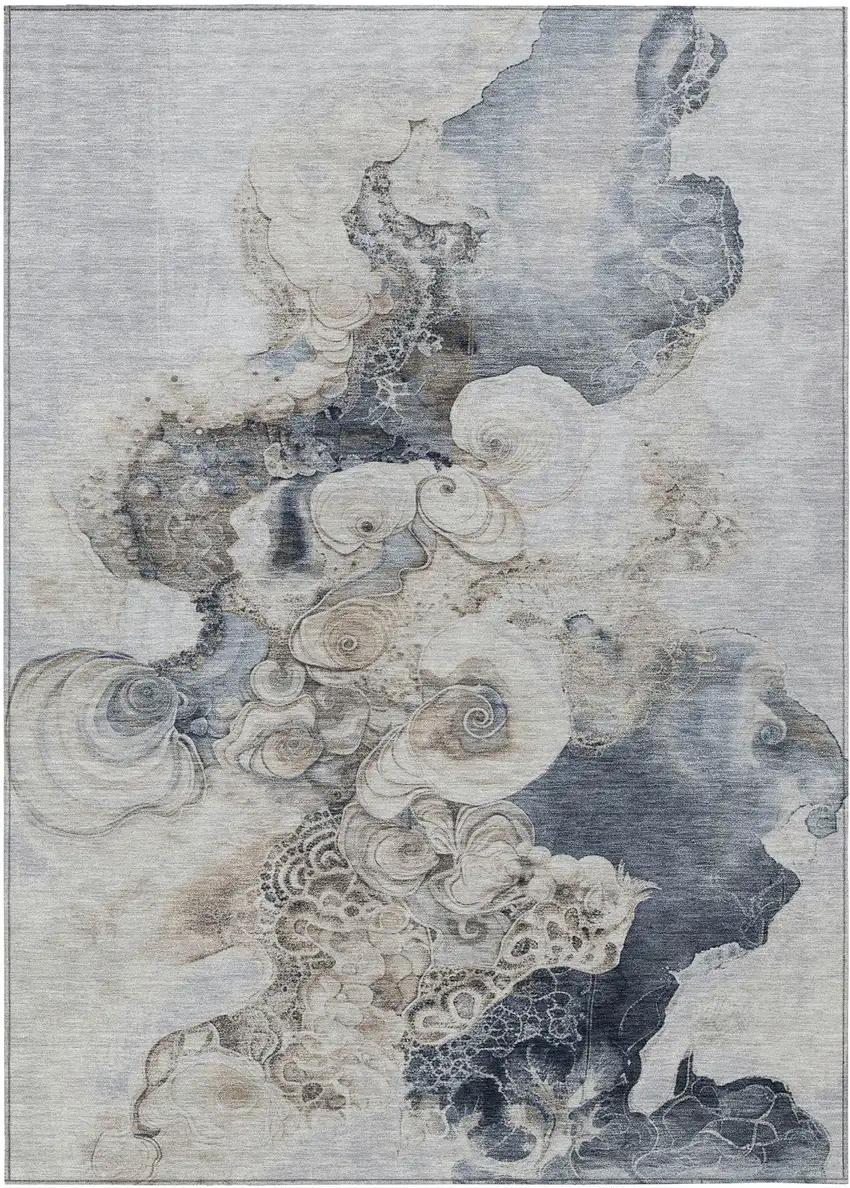 Gray And Beige Abstract Washable Indoor Outdoor Area Rug Photo 1