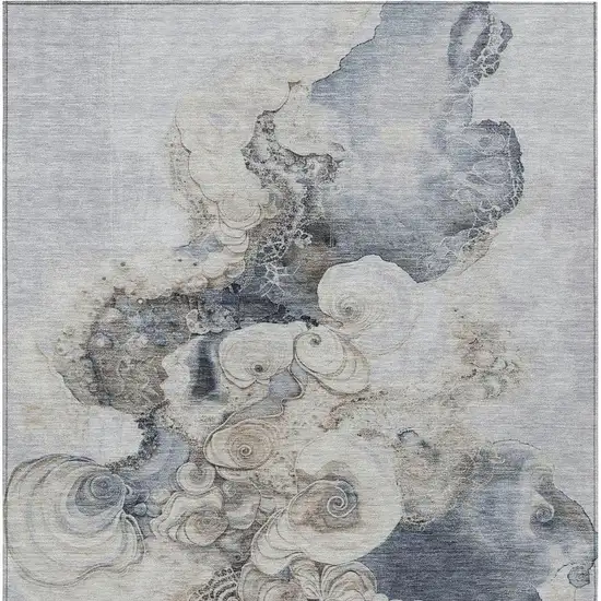 Gray And Beige Abstract Washable Indoor Outdoor Area Rug Photo 3