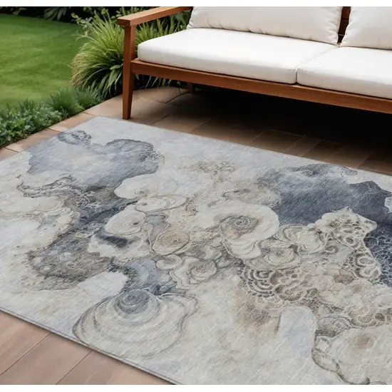 Gray And Beige Abstract Washable Indoor Outdoor Area Rug Photo 2