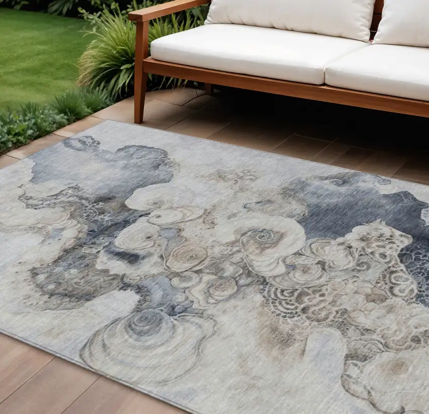 Gray And Beige Abstract Washable Indoor Outdoor Area Rug Photo 2