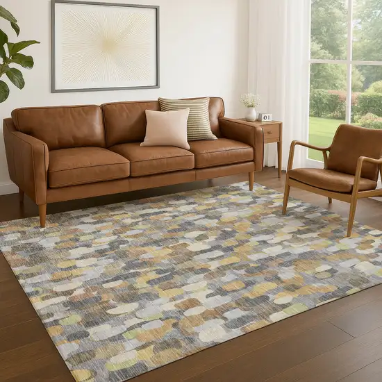 Gray And Beige Abstract Washable Indoor Outdoor Area Rug Photo 5