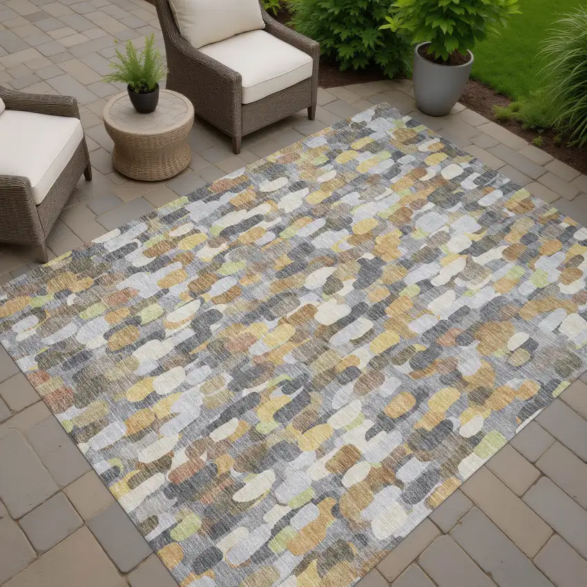 Gray And Beige Abstract Washable Indoor Outdoor Area Rug Photo 7