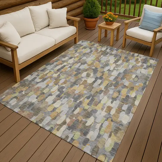 Gray And Beige Abstract Washable Indoor Outdoor Area Rug Photo 4