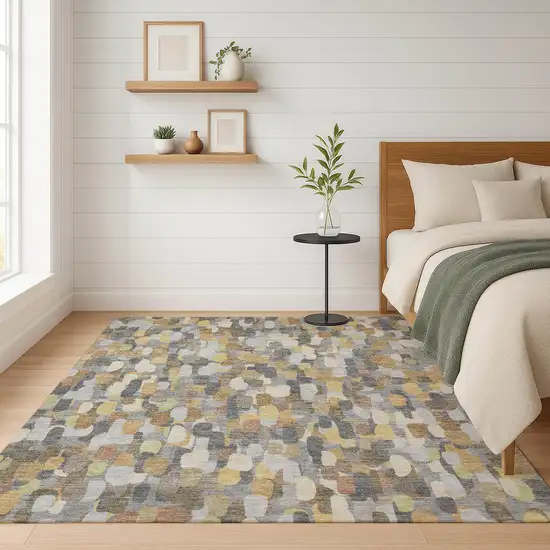 Gray And Beige Abstract Washable Indoor Outdoor Area Rug Photo 6
