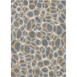 Photo of Gray And Beige Abstract Washable Indoor Outdoor Area Rug