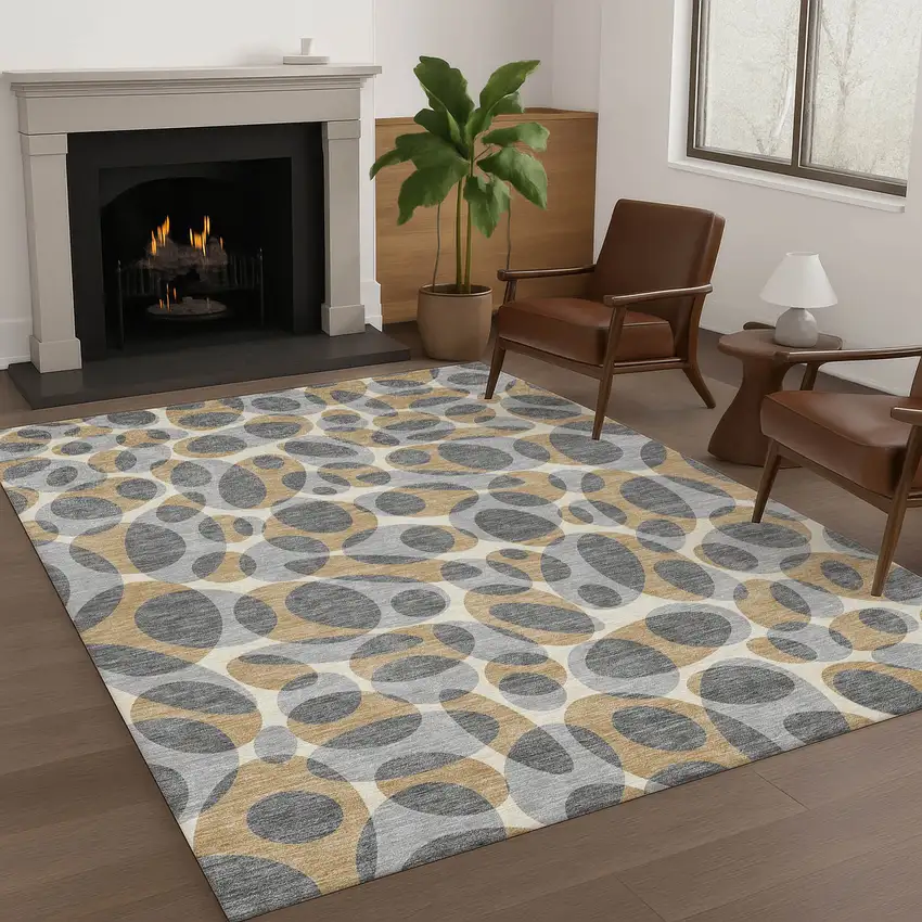 Gray And Beige Abstract Washable Indoor Outdoor Area Rug Photo 6