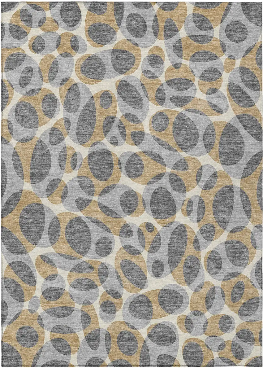 Gray And Beige Abstract Washable Indoor Outdoor Area Rug Photo 1