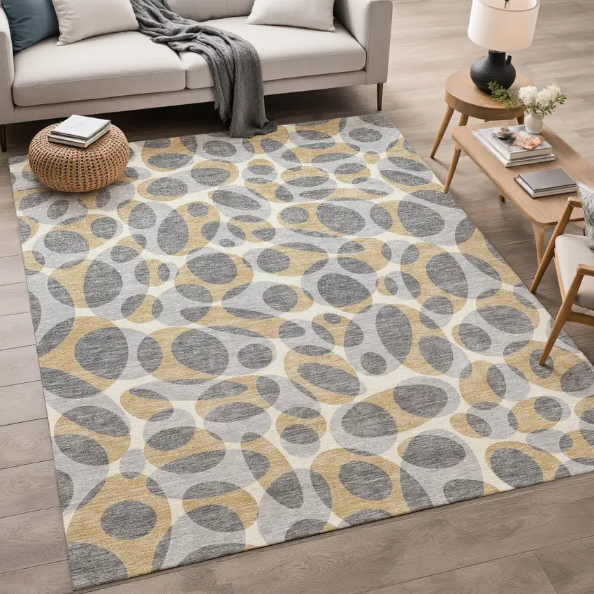 Gray And Beige Abstract Washable Indoor Outdoor Area Rug Photo 5