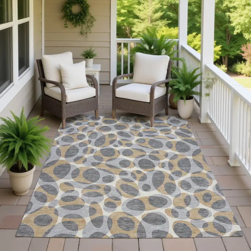 Gray And Beige Abstract Washable Indoor Outdoor Area Rug Photo 7