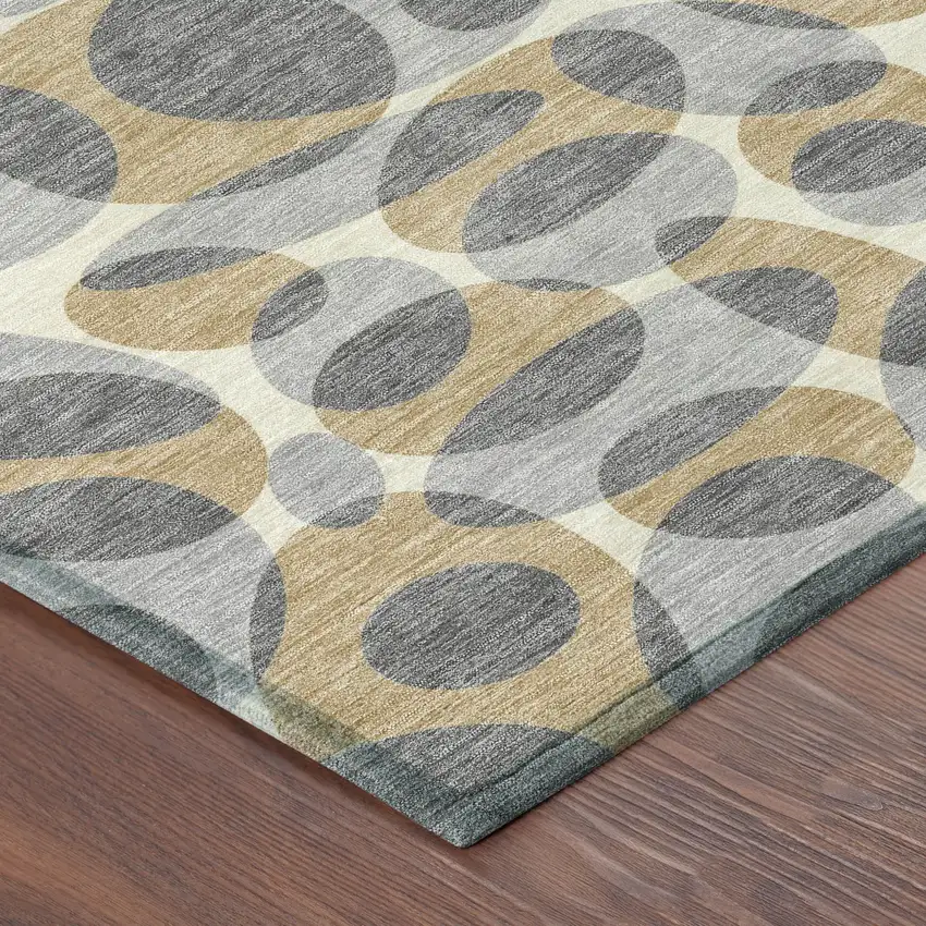 Gray And Beige Abstract Washable Indoor Outdoor Area Rug Photo 8